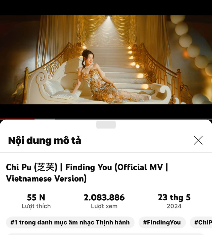 Thành tích top 1 trending của MV Finding You.