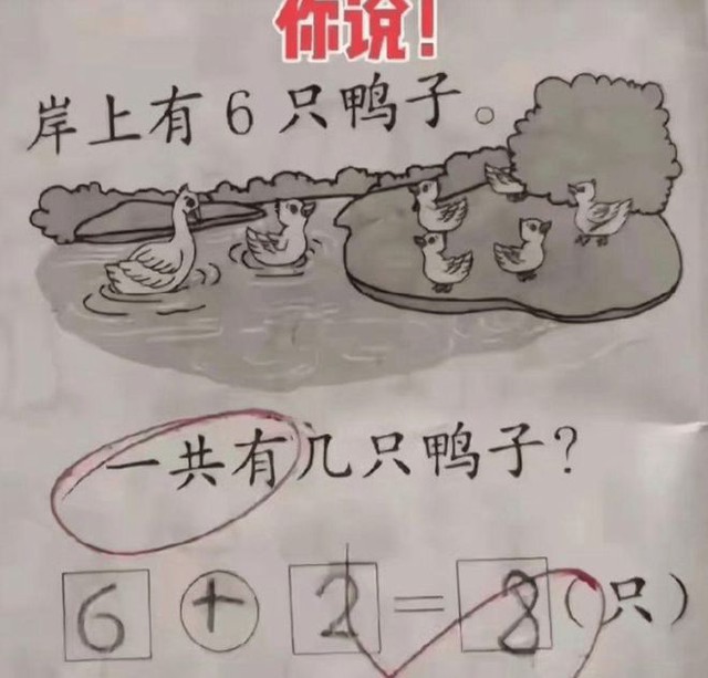 Con làm phép "6 + 2 = 8" nhưng bị cô giáo gạch sai, cả lớp ra đáp án khác lại được tích đúng- Ảnh 1.