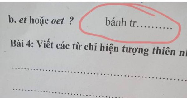 Bài tập tiếng Việt của học sinh tiểu học hỏi về một loại bánh chứa vần "et" và "oet", mẹ mất ngủ vì không tìm ra đáp án