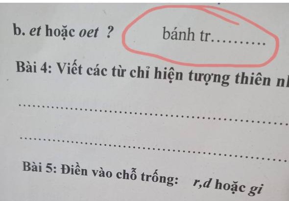 Bài tập tiếng Việt của học sinh tiểu học hỏi về một loại bánh chứa vần "et" và "oet", mẹ mất ngủ vì không tìm ra đáp án- Ảnh 1. Bài tập tiếng Việt của học sinh tiểu học hỏi về một loại bánh chứa vần "et" và "oet", mẹ mất ngủ vì không tìm ra đáp án- Ảnh 1.