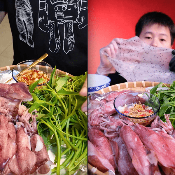 Đu trend ăn mực hấp cuốn rau muống sống, 1 TikToker bị đau bụng, dân mạng liền nghĩ ngay tới lý do này